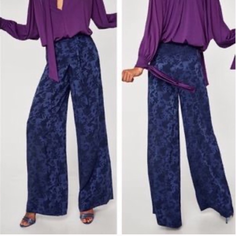 Zara WIDE-LEG JACQUARD TROUSERS in M